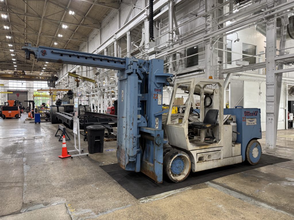 2005 Versa Lift 40/60 upon arrival at Forklift Exchange before inspection and refurbishment.