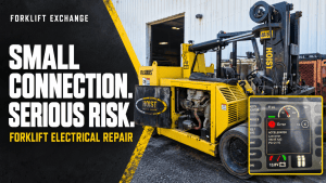 Forklift electrical repair case study showing a Hoist forklift and its diagnostic error display.