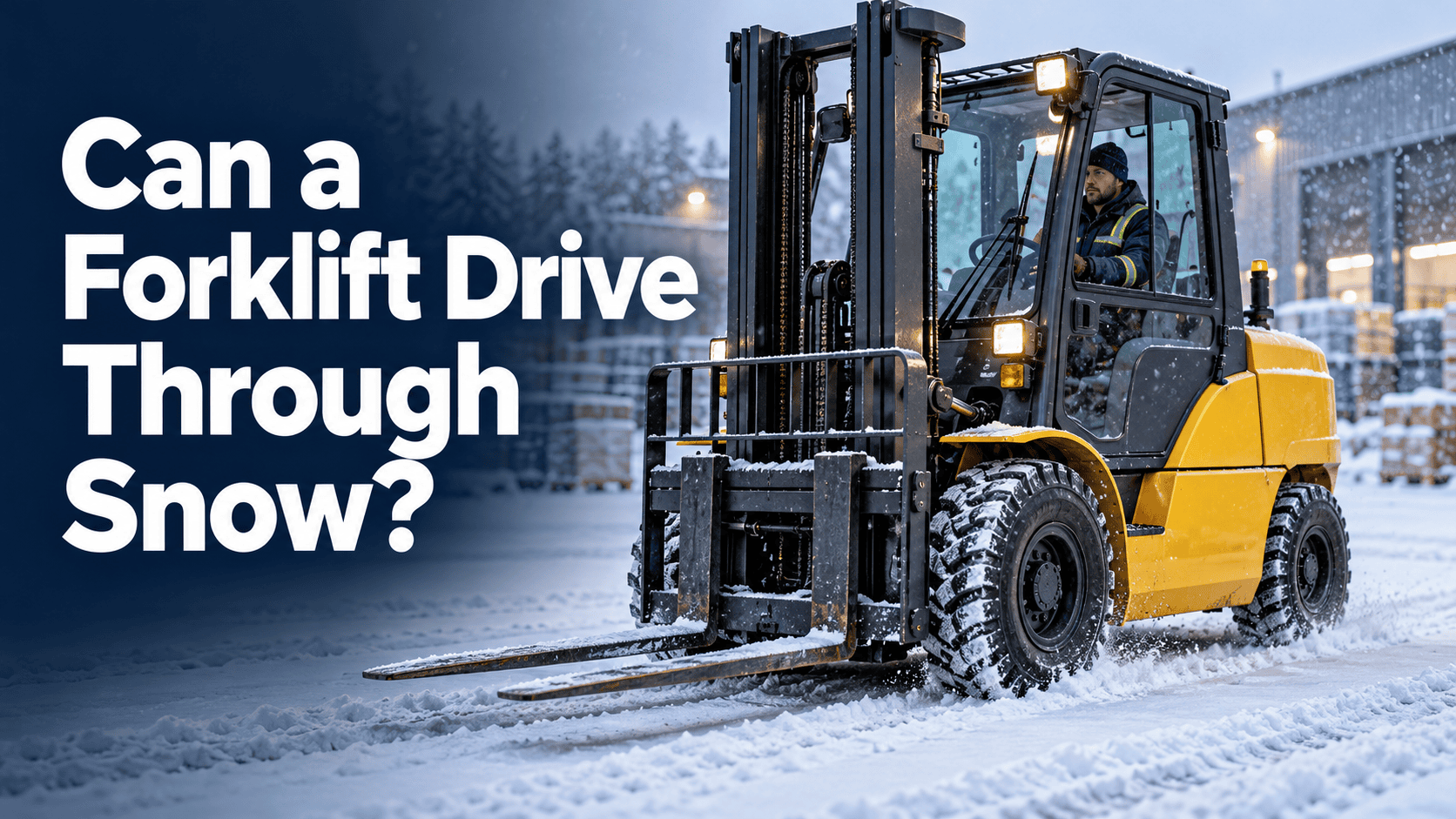 Can a Forklift Drive Through Snow? Blog Thumbnail.