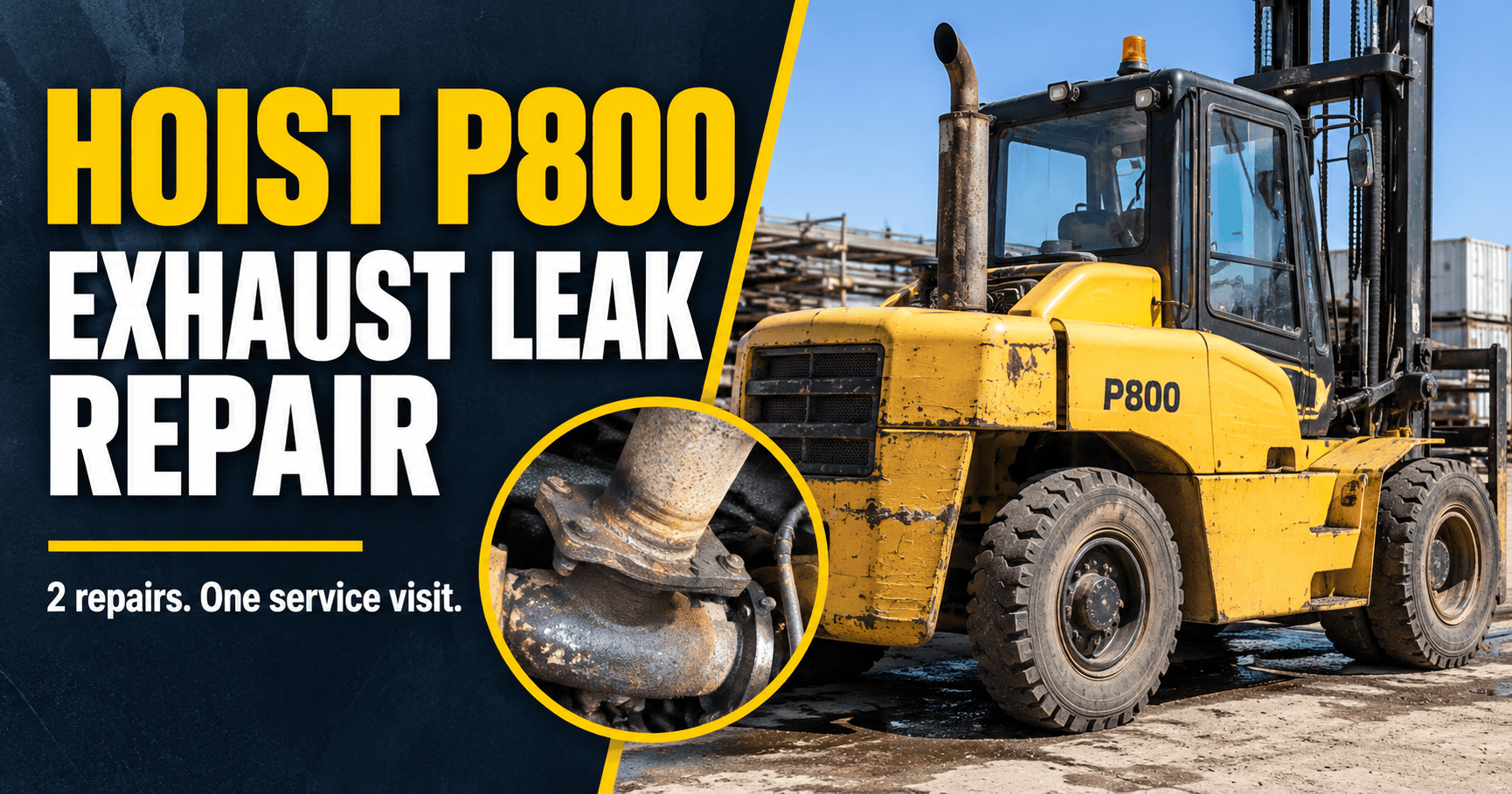 Home Hoist P800 repair spotlight featuring a forklift at a steel warehouse