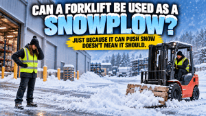 Forklift snowplow attachment mounted on an outdoor pneumatic-tire forklift