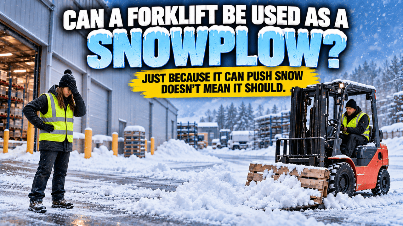 Forklift snowplow attachment mounted on an outdoor pneumatic-tire forklift